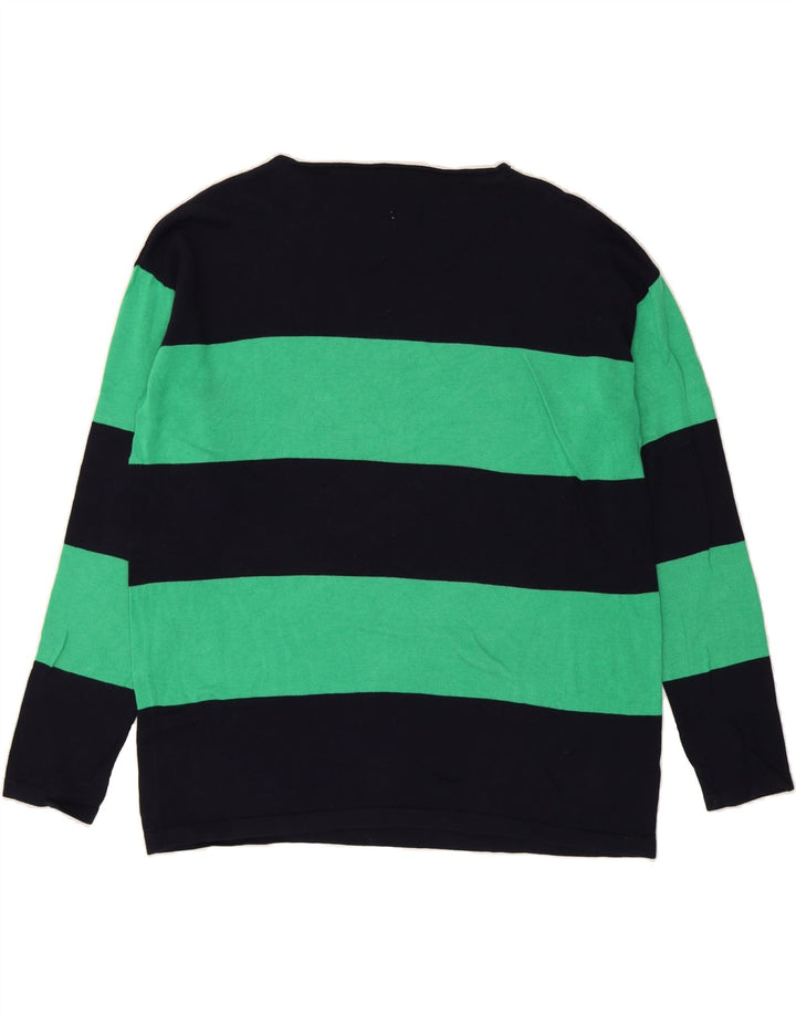 CHAPS Womens Boat Neck Jumper Sweater UK 18 XL Green Striped Cotton Vintage Chaps and Second-Hand Chaps from Messina Hembry 