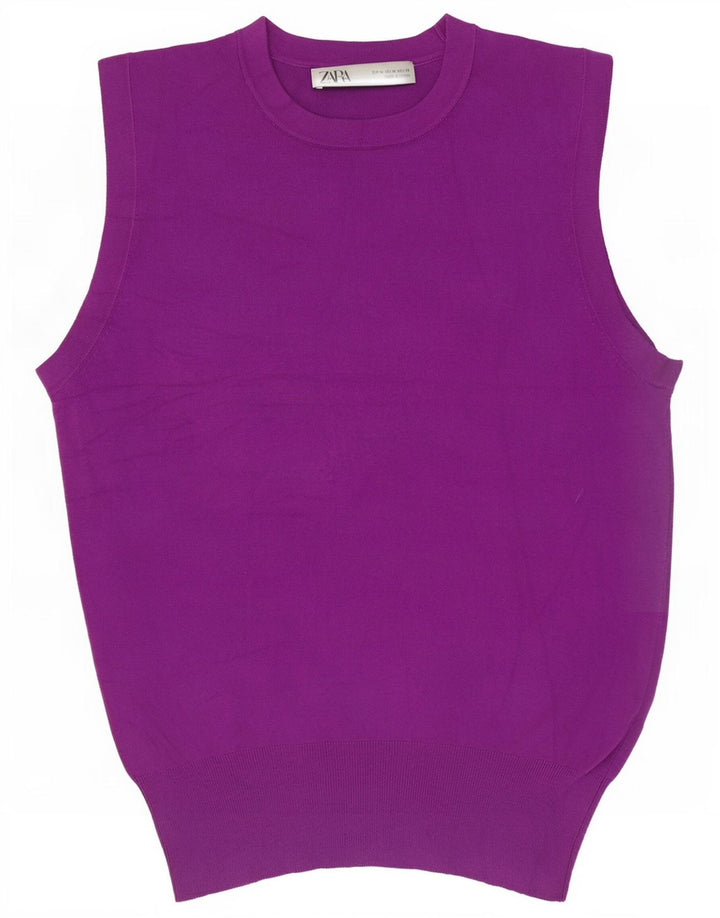 Zara Womens Vest Tank Top UK 12 Médio Roxo
