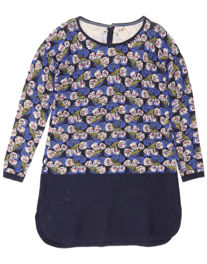 Vestido feminino de manga comprida White Stuff UK 12 algodão floral azul médio