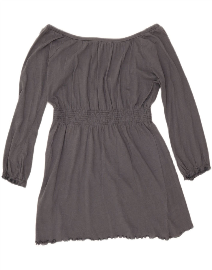 ZARA Blusa feminina Trafaluc manga 3/4 Top Reino Unido 12 algodão cinza médio