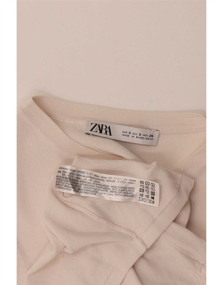 Zara Camiseta Feminina Crop Top UK 8 Pequena Viscose Branca