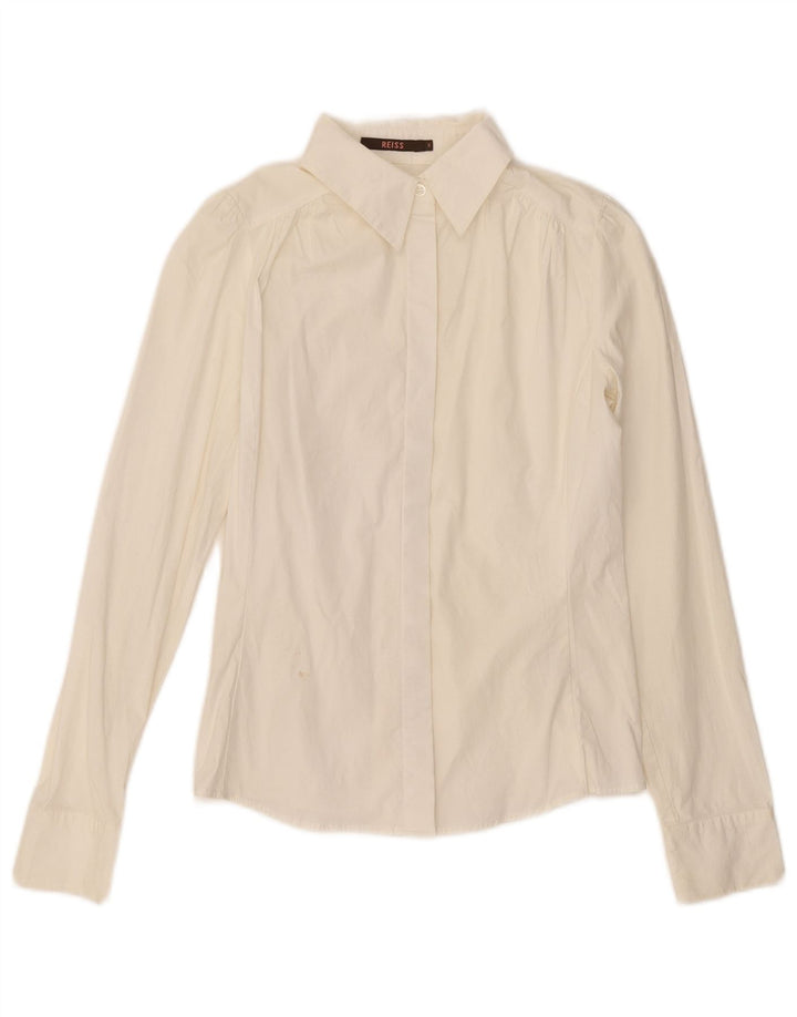 Camisa feminina Reiss UK 8 pequena algodão branco