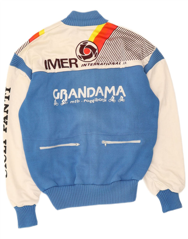 Jaqueta de agasalho gráfico masculino vintage IT 50 bloco colorido azul médio