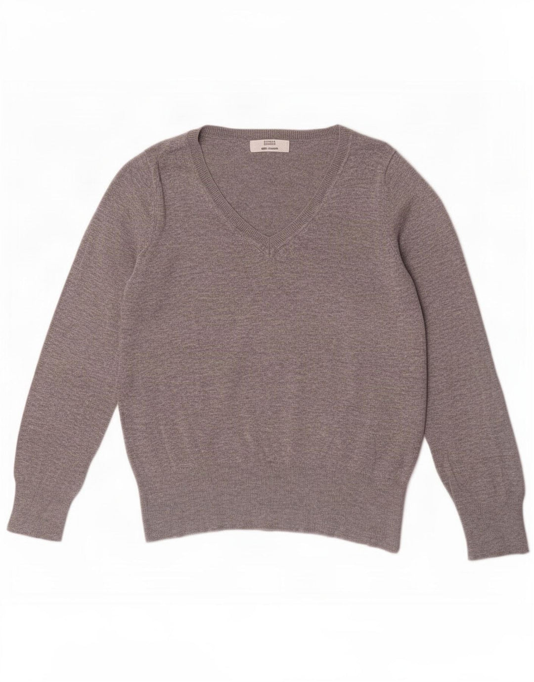 Suéter feminino Marks & Spencer com decote em V Reino Unido 14 Viscose cinza médio