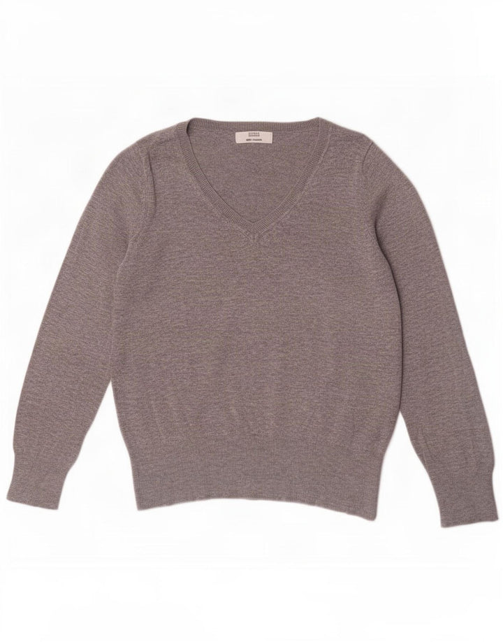 Suéter feminino Marks & Spencer com decote em V Reino Unido 14 Viscose cinza médio