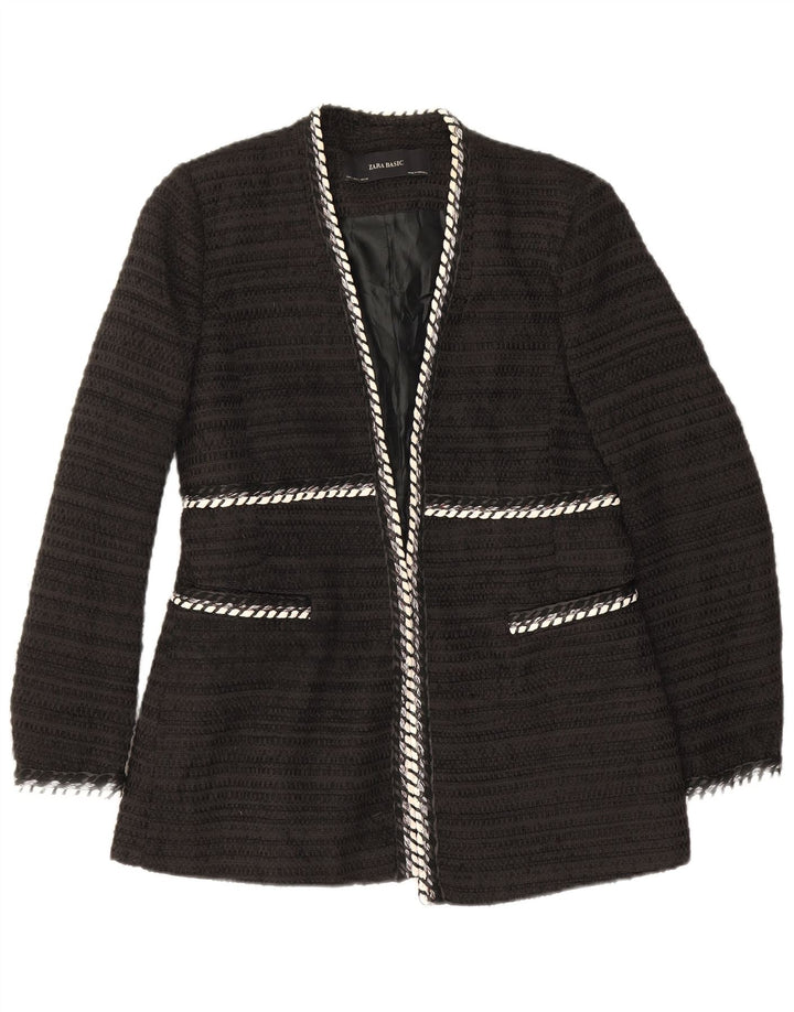 Jaqueta Zara Womens Open Blazer Reino Unido 14 Grande Preto