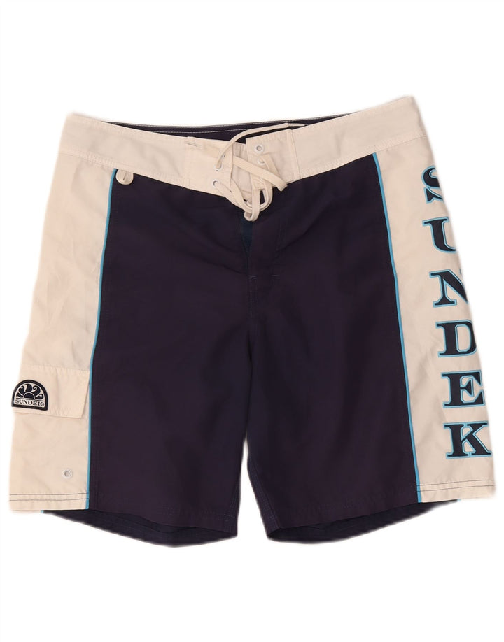Sundek Mens Graphic Natação Shorts Médio Azul Marinho Colourblock Poliéster
