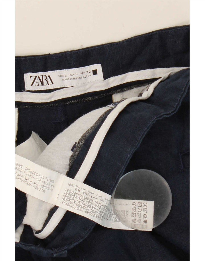 Zara Shorts Chino Feminino Grande W32 Linho Azul Marinho