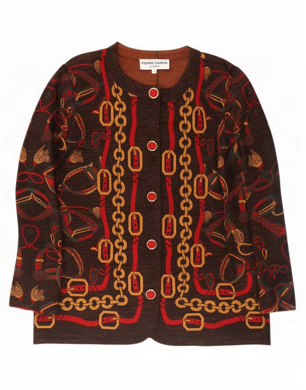 Jaqueta blazer feminina Pierre Cardin com padrão abstrato de 5 botões IT 48 XL marrom