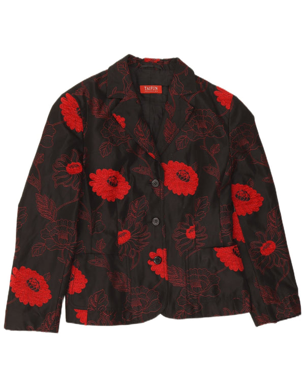 Taifun Jaqueta Blazer Feminina de 3 Botões Reino Unido 14 Grande Preto Floral