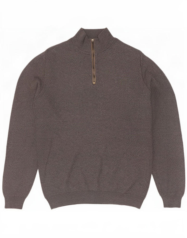 Suéter masculino Massimo Dutti com zíper e gola em algodão cinza médio