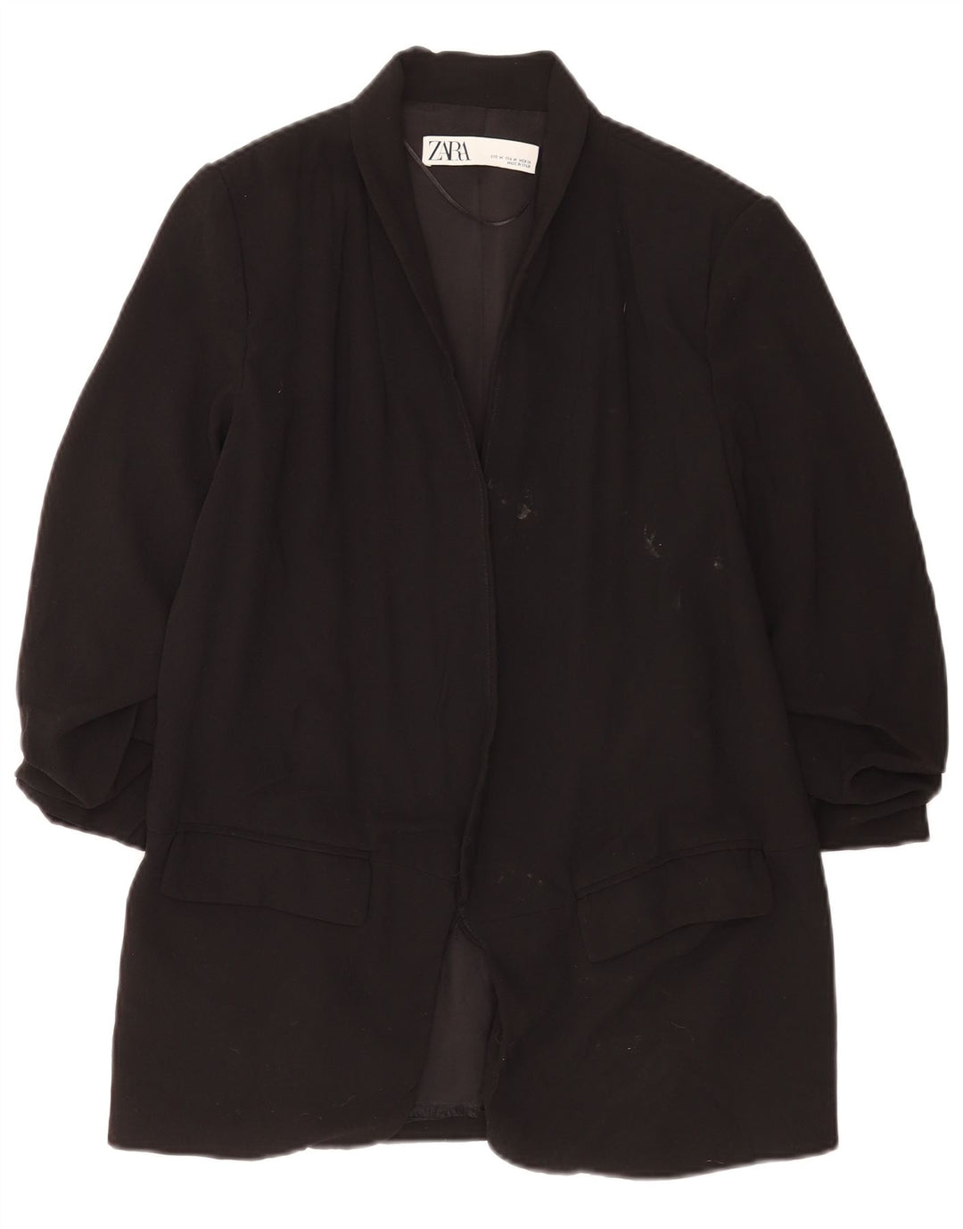 Zara Jaqueta Blazer Feminina Manga 3/4 Aberta Reino Unido 14 Médio Preto Poliéster