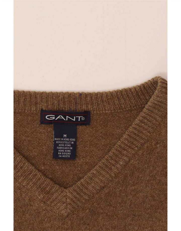 Suéter masculino Gant com decote em V, lã de cordeiro manchada marrom médio