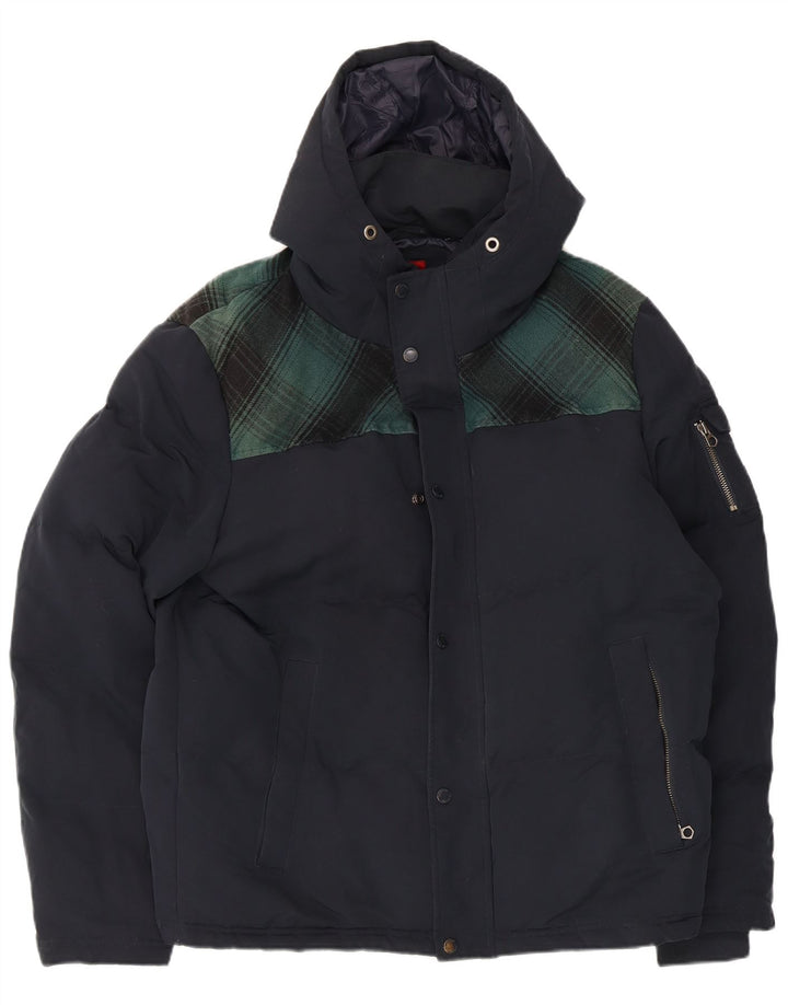 Jaqueta de esqui com capuz masculina Superdry UK 42 XL poliéster xadrez azul marinho