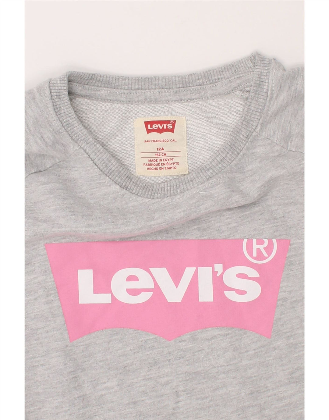 LEVI'S Girls Graphic Sweatshirt Jumper 11-12 Years Grey Cotton Vintage Levi's and Second-Hand Levi's from Messina Hembry 