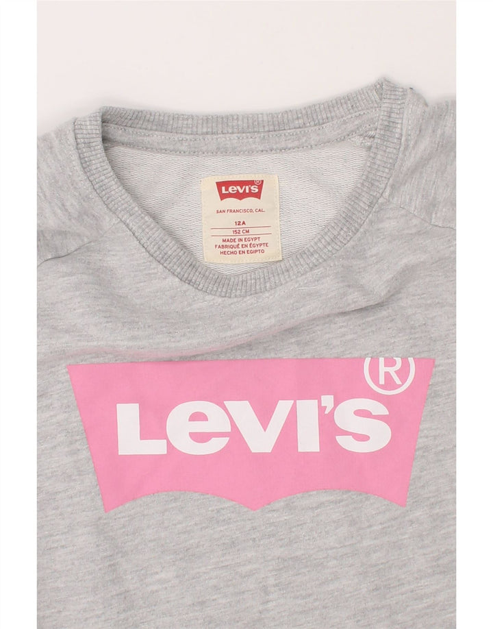 LEVI'S Girls Graphic Sweatshirt Jumper 11-12 Years Grey Cotton Vintage Levi's and Second-Hand Levi's from Messina Hembry 