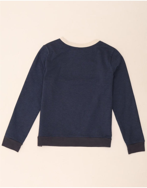 Adidas feminino gráfico moletom jumper UK 12 médio azul marinho colorblock