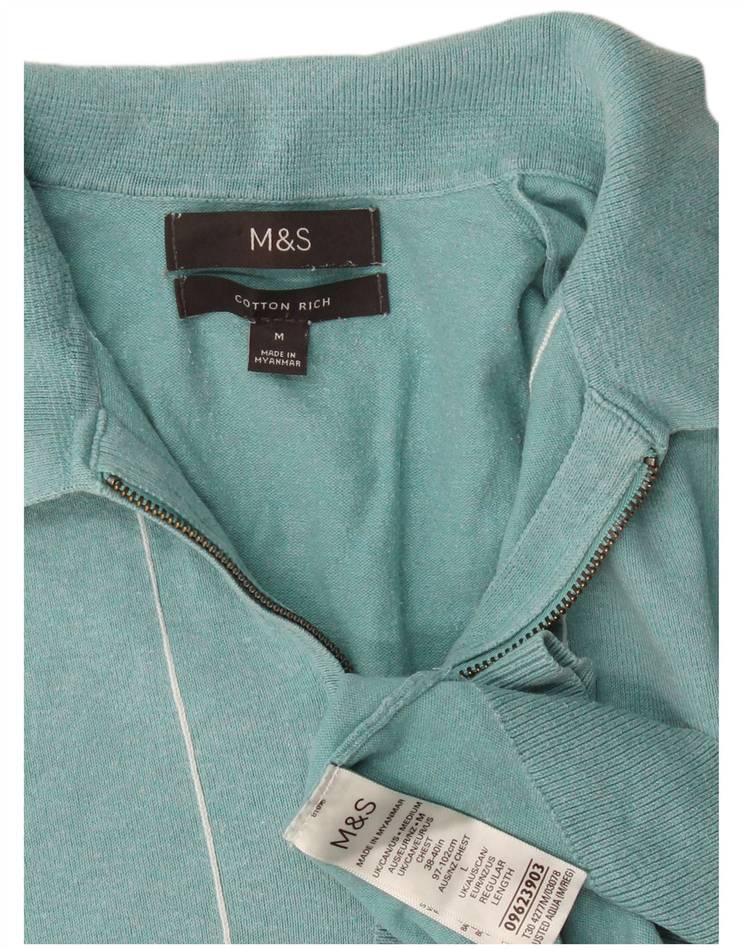 Camisa polo masculina de manga curta Marks & Spencer listrada turquesa média