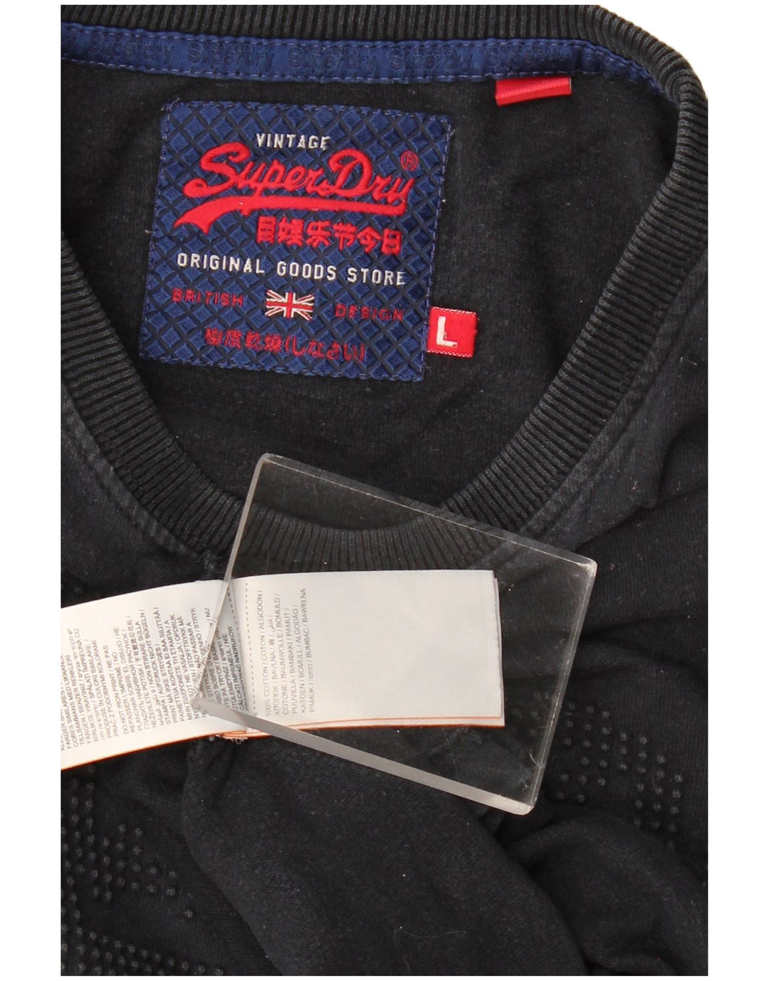 Superdry Mens Graphic Top Manga Longa Grande Algodão Preto