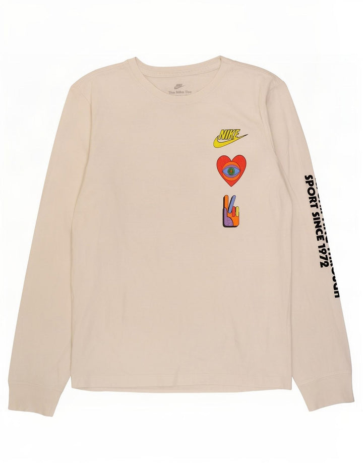 Top gráfico masculino Nike manga comprida pequeno algodão branco