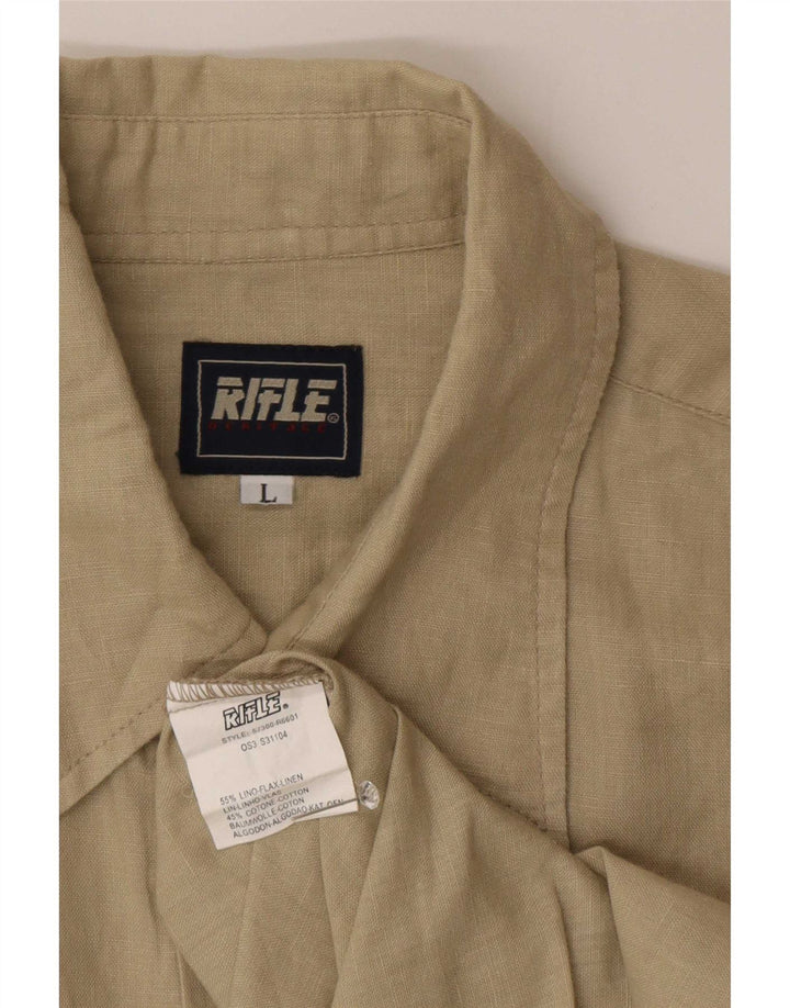 Camisa Rifle Masculina Grande Linho Bege