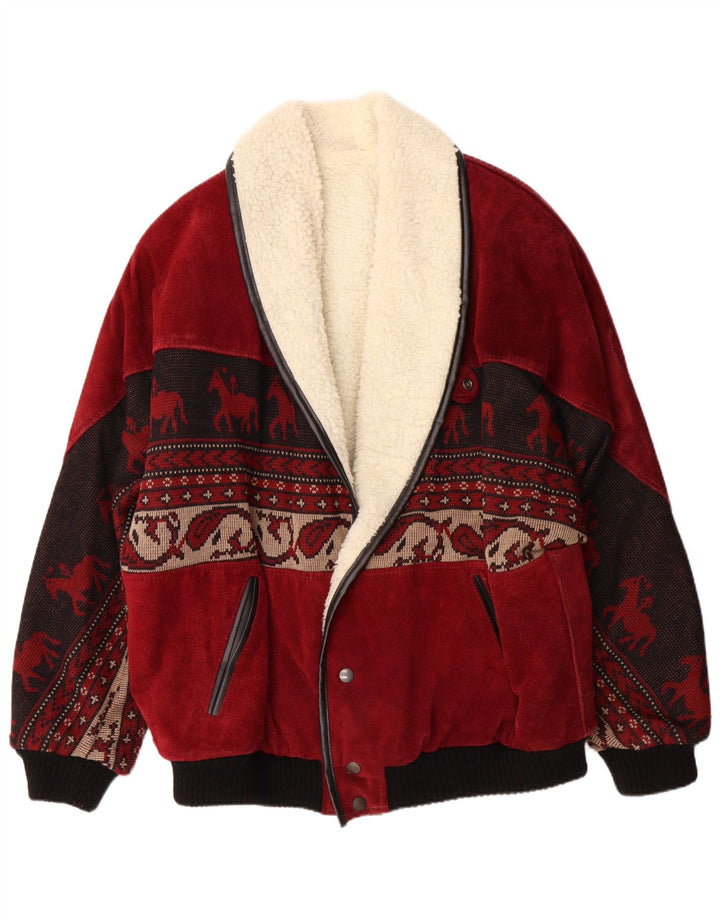 Jaqueta masculina de camurça sherpa C&A Reino Unido 40 grande couro vermelho Fair Isle