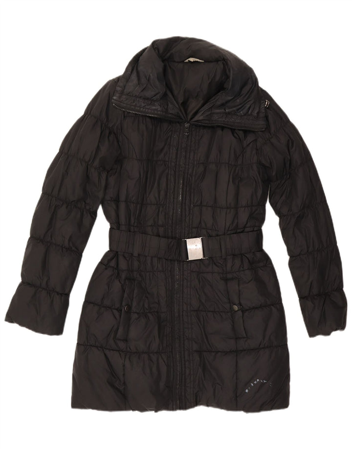 Casaco feminino acolchoado com capuz grande Marks & Spencer Reino Unido 10 pequeno preto