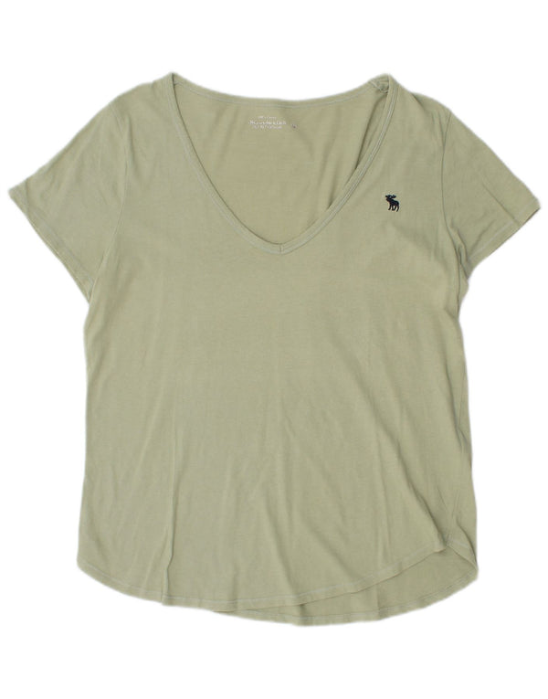 Camiseta feminina Abercrombie & Fitch Reino Unido 14 grande algodão cáqui