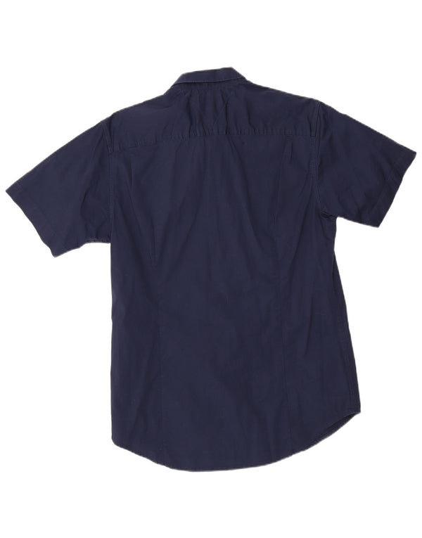 Tommy Hilfiger Camisa masculina de manga curta slim fit grande algodão azul marinho