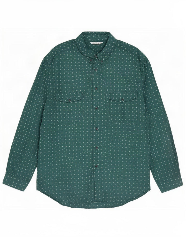 Camisa masculina vintage 2XL seda manchada verde