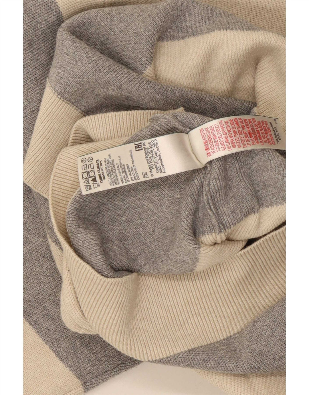 Suéter masculino Marks & Spencer com gola redonda XL poliéster listrado bege