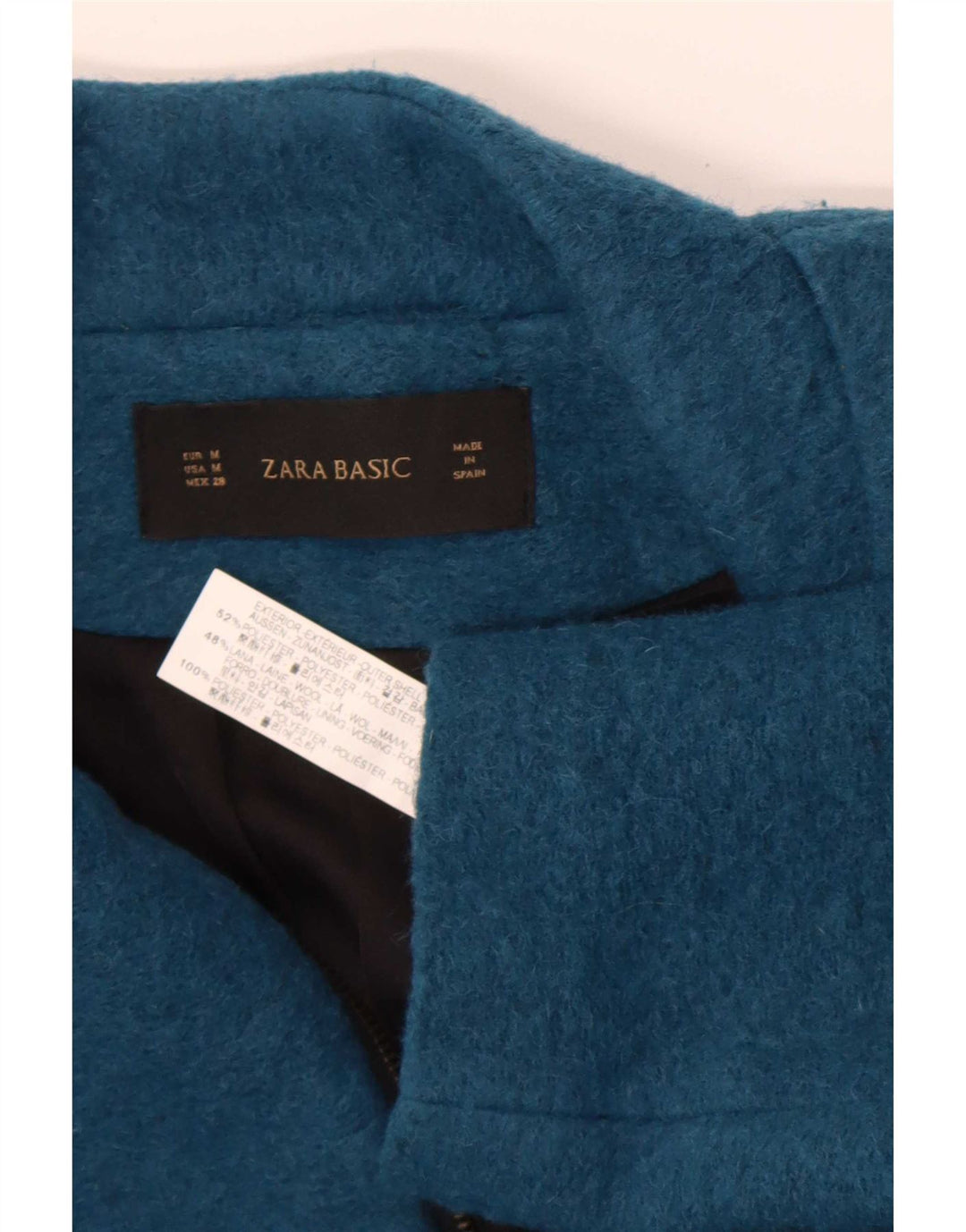 Sobretudo feminino Zara UK 14 poliéster azul marinho médio