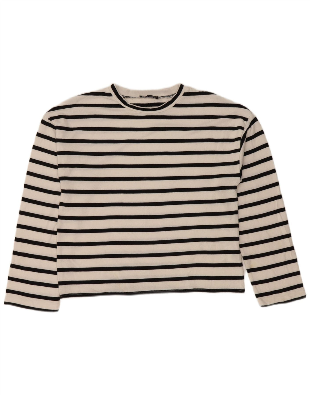 Top feminino Zara manga comprida UK 14 viscose listrada branca média