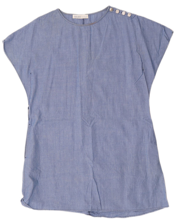 Vestido tenda feminino Zara UK 14 algodão azul médio