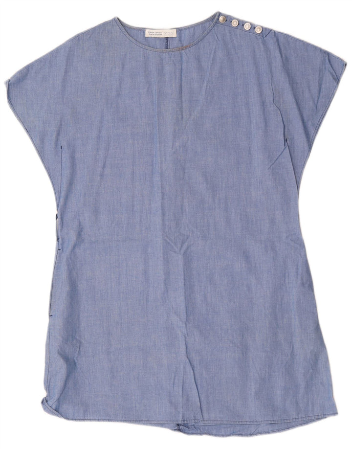 Vestido tenda feminino Zara UK 14 algodão azul médio