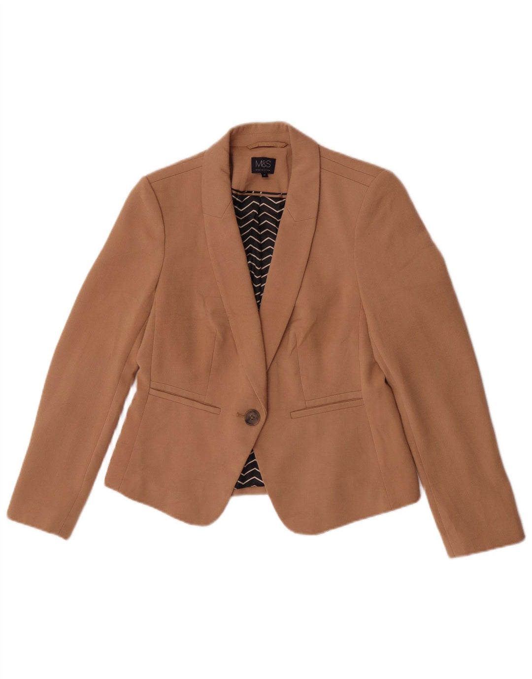 Jaqueta blazer feminina Marks & Spencer com 1 botão Reino Unido 12 poliéster marrom médio