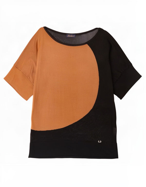 Blusa feminina Luisa Spagnoli grande tamanho Reino Unido 16 grande bloco colorido bege