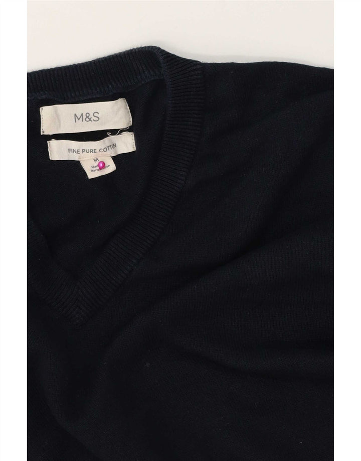 Suéter masculino Marks & Spencer com decote em V, algodão azul marinho médio