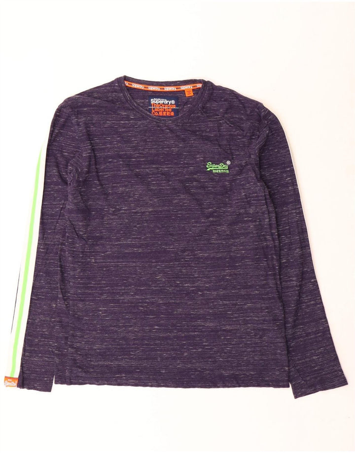 Top masculino Superdry manga comprida grande algodão manchado azul marinho