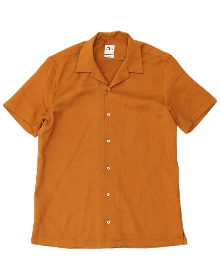 Zara Camisa masculina de manga curta e ajuste relaxado pequena marrom