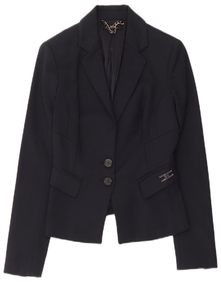 Jaqueta blazer feminina de 2 botões Elisabetta Franchi IT 42 azul marinho médio