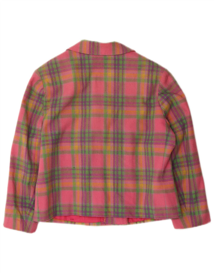 Jaqueta blazer vintage feminina colheita manga 3/4 Reino Unido 10 pequena xadrez rosa