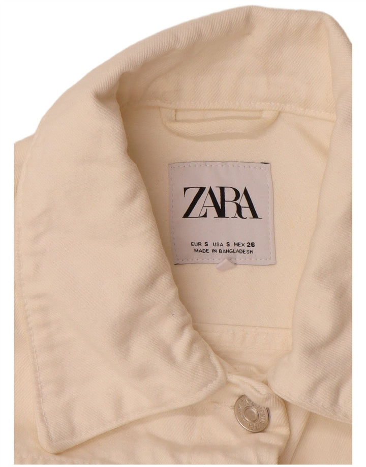 Jaqueta jeans feminina grande ZARA Reino Unido 10 algodão branco pequeno