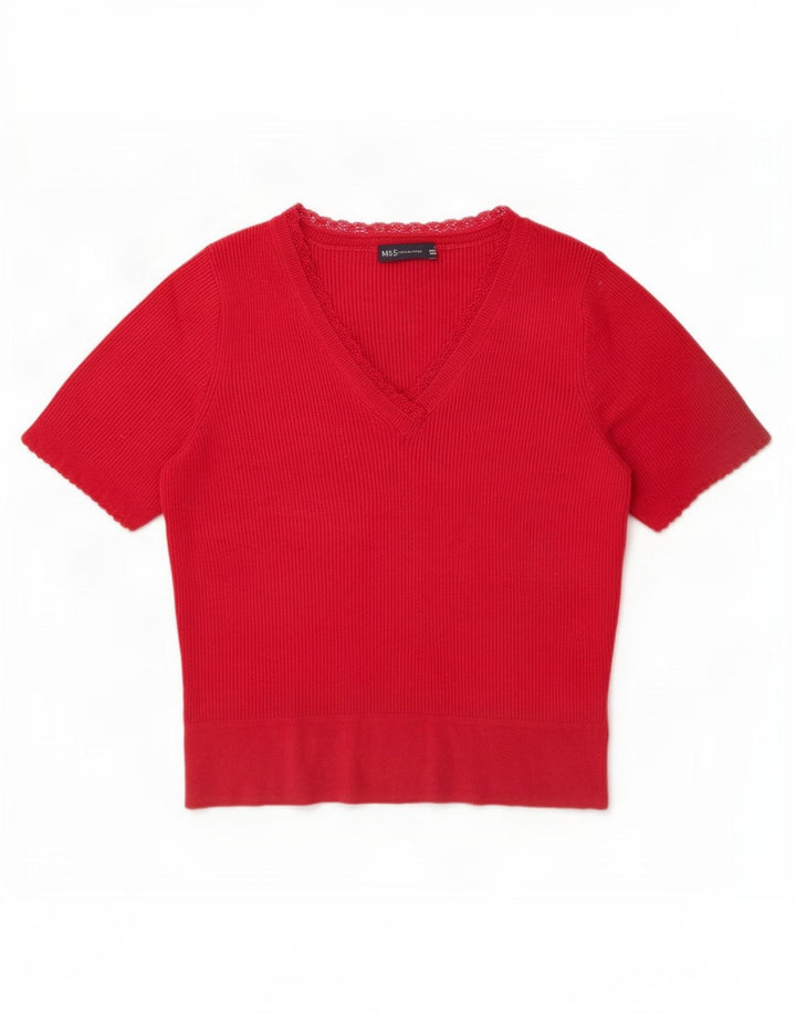 Blusa feminina de manga curta Marks & Spencer Reino Unido 16 grande acrílico vermelho