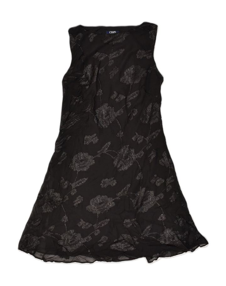 Vestido feminino CHAPS A-Line UK 10 pequeno poliéster floral preto