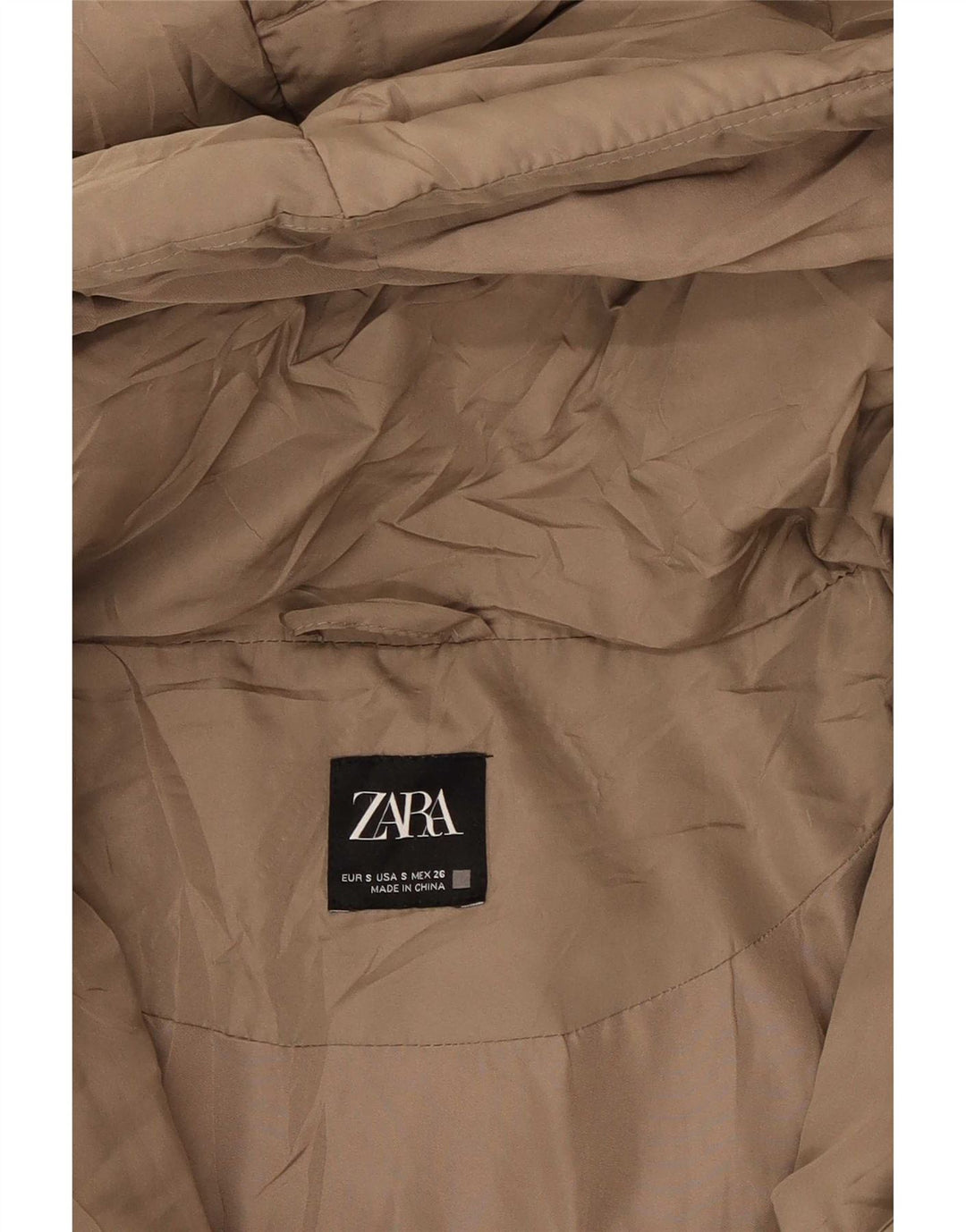 Jaqueta acolchoada com capuz grande Zara para mulher UK 10 poliéster marrom pequeno