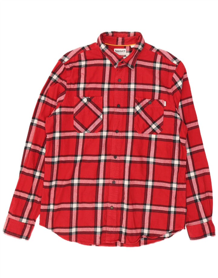 Camisa masculina de flanela Timberland Regular Fit grande algodão xadrez vermelho