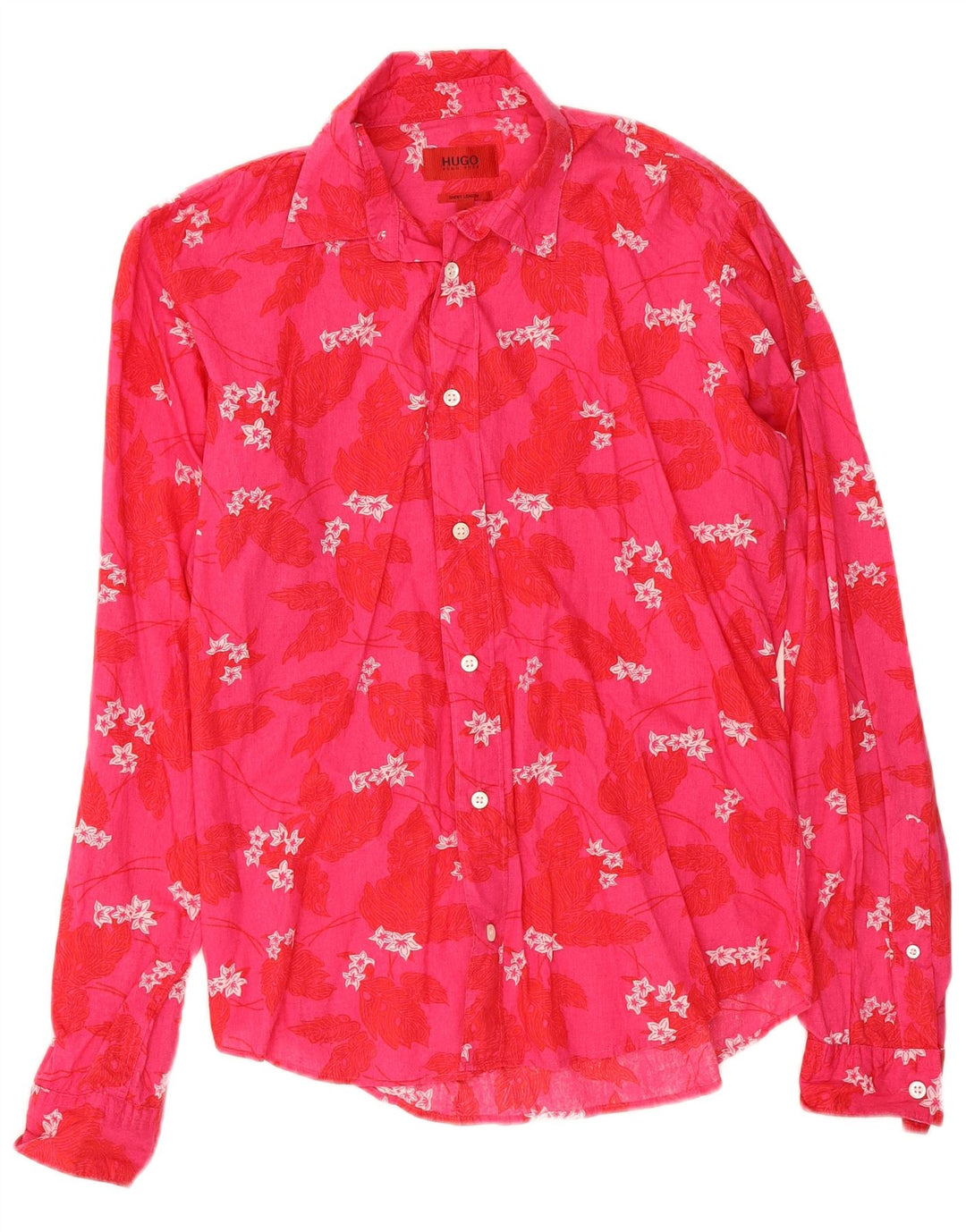 Camisa masculina Hugo Boss pequena rosa floral algodão