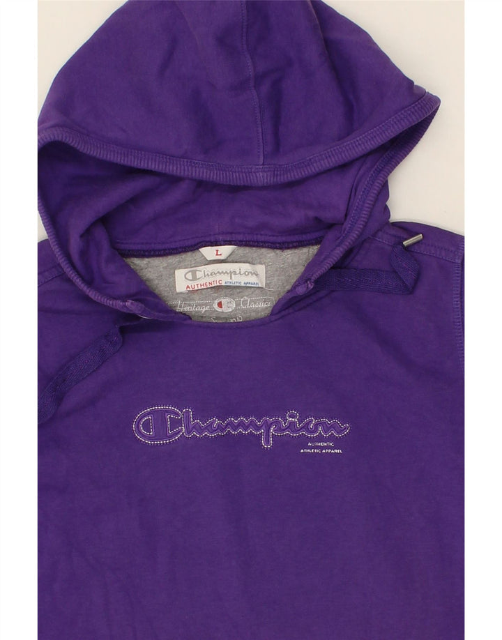 CHAMPION Womens Graphic Hoodie Jumper UK 16 Large Purple Vintage Champion and Second-Hand Champion from Messina Hembry 