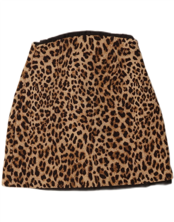 Mini saia feminina Zara pequena W26 marrom estampa animal
